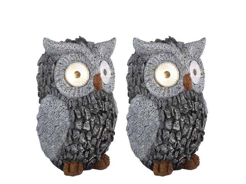 2er Set LED Deko Solarleuchten Eulenlampen Kunststoff Grau, Höhe 19,5cm