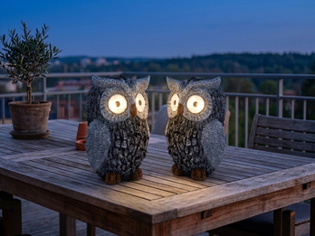 2er Set LED Deko Solarleuchten Eulenlampen Kunststoff Grau, Höhe 19,5cm