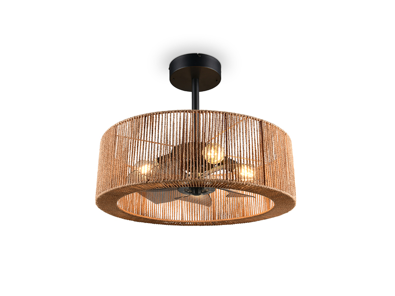Große Boho LED Deckenleuchte Natur mit Ventilator & Fernbedienung Ø 61cm