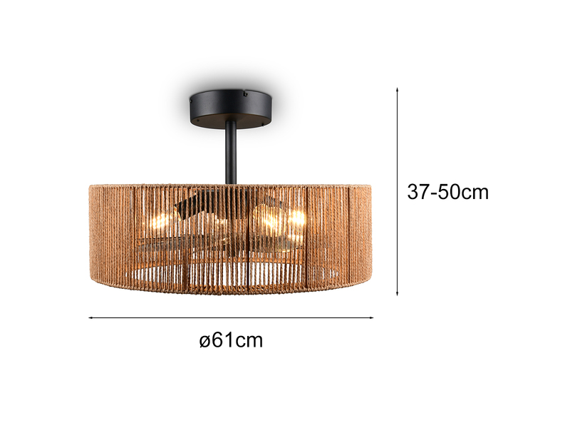 Große Boho LED Deckenleuchte Natur mit Ventilator & Fernbedienung Ø 61cm