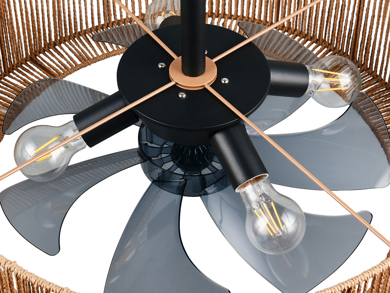 Große Boho LED Deckenleuchte Natur mit Ventilator & Fernbedienung Ø 61cm