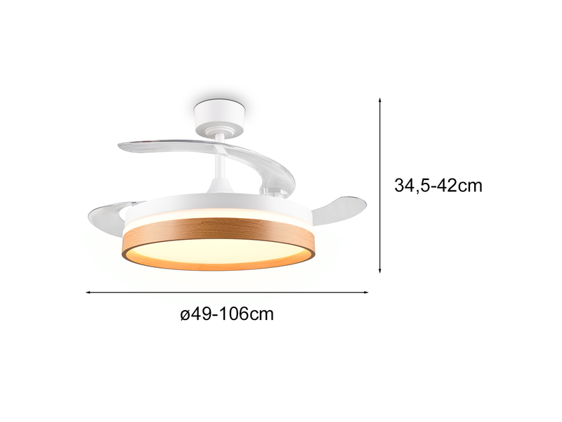 LED Deckenleuchte VOLDA mit Ventilator und Fernbedienung Ø 49cm - max. 106cm