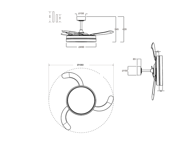 LED Deckenleuchte VOLDA mit Ventilator und Fernbedienung Ø 49cm - max. 106cm