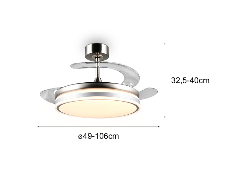 LED Deckenleuchte VOLDA mit Ventilator und Fernbedienung Ø 49cm - max. 106cm