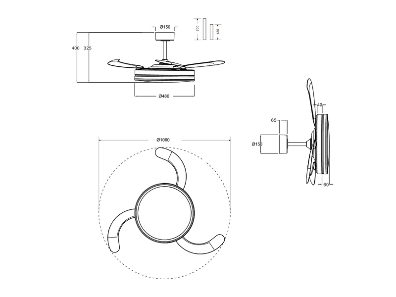 LED Deckenleuchte VOLDA mit Ventilator und Fernbedienung Ø 49cm - max. 106cm