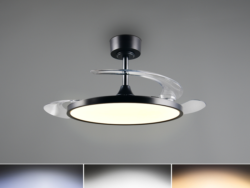 LED Deckenleuchte KASFJORD Schwarz mit ausklappbarem Ventilator, Ø 49 - 106,5cm