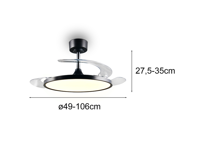 LED Deckenleuchte KASFJORD Schwarz mit ausklappbarem Ventilator, Ø 49 - 106,5cm