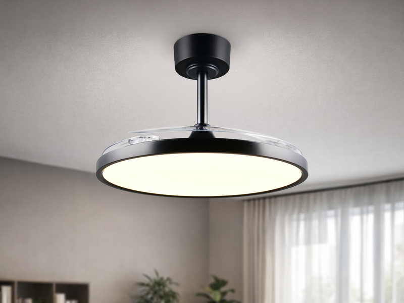 LED Deckenleuchte KASFJORD Schwarz mit ausklappbarem Ventilator, Ø 49 - 106,5cm