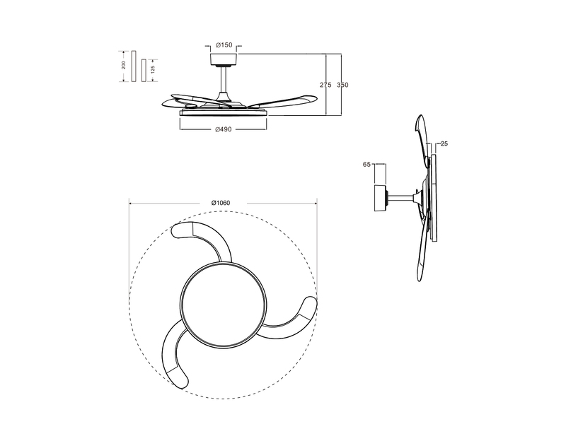 LED Deckenleuchte KASFJORD Schwarz mit ausklappbarem Ventilator, Ø 49 - 106,5cm