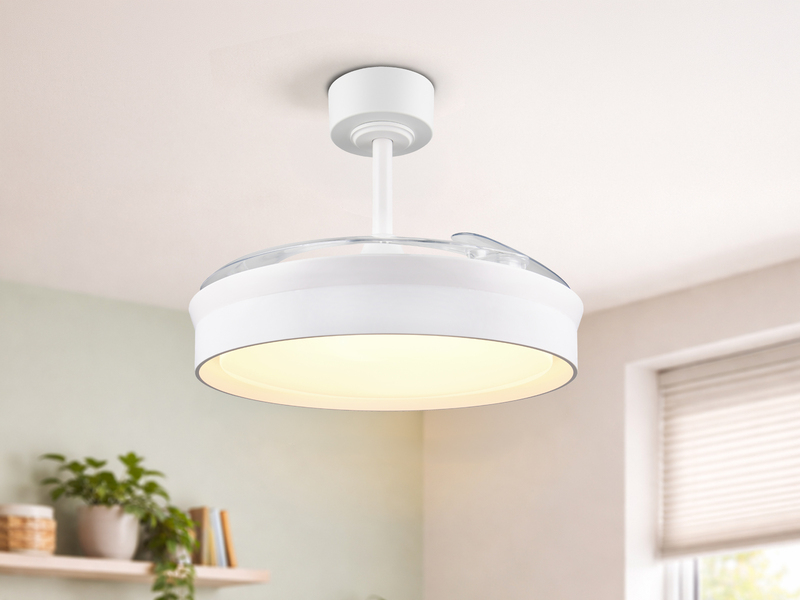 LED Deckenleuchte KERAVA mit Ventilator und Fernbedienung Ø 46cm - max. 106cm