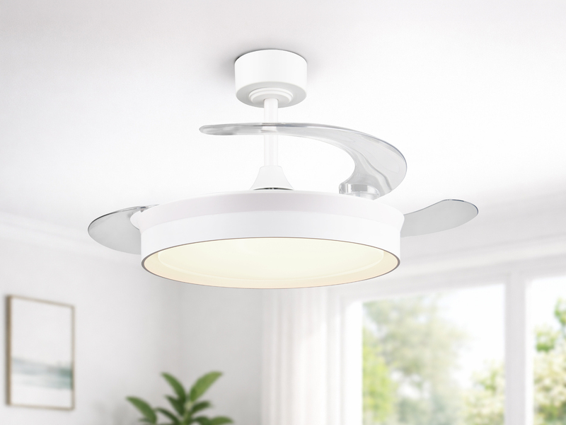 LED Deckenleuchte KERAVA mit Ventilator und Fernbedienung Ø 46cm - max. 106cm