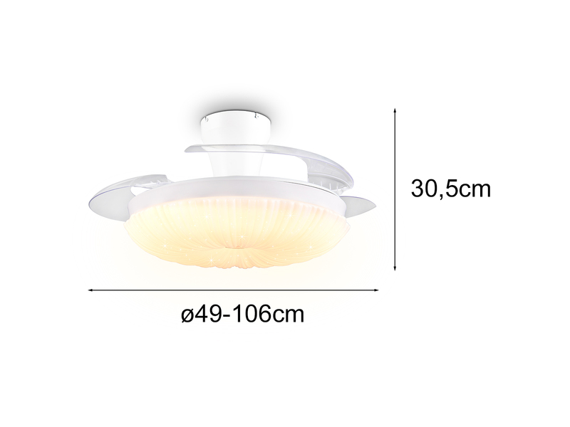 LED Deckenleuchte KIRUNA mit Ventilator und Fernbedienung Ø 49cm - max. 106cm