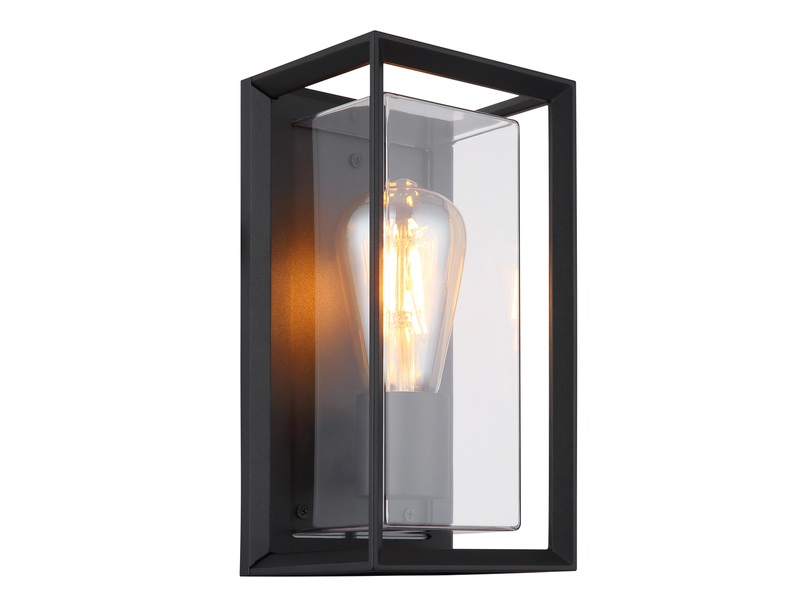 Außenwandleuchte LOGANA Laterne aus Aluminium in Schwarz, Höhe 25cm