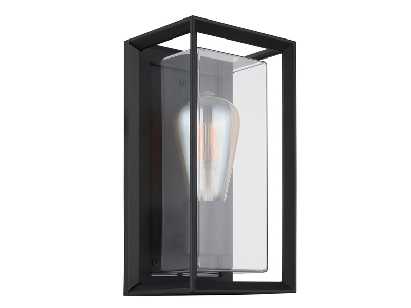 Außenwandleuchte LOGANA Laterne aus Aluminium in Schwarz, Höhe 25cm