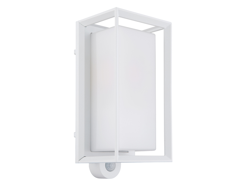 Außenwandleuchte LOGANA Laterne mit Bewegungsmelder in Weiß, Höhe 28cm