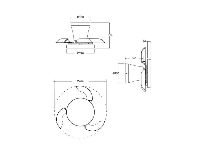 LED Deckenleuchte MOSS mit Ventilator und Fernbedienung Ø 22cm - max. 41cm