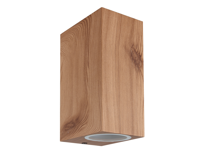 LED Up and Down Außenwandleuchte aus Aluminium in Holzoptik, Höhe 15cm