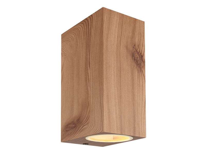 LED Up and Down Außenwandleuchte aus Aluminium in Holzoptik, Höhe 15cm