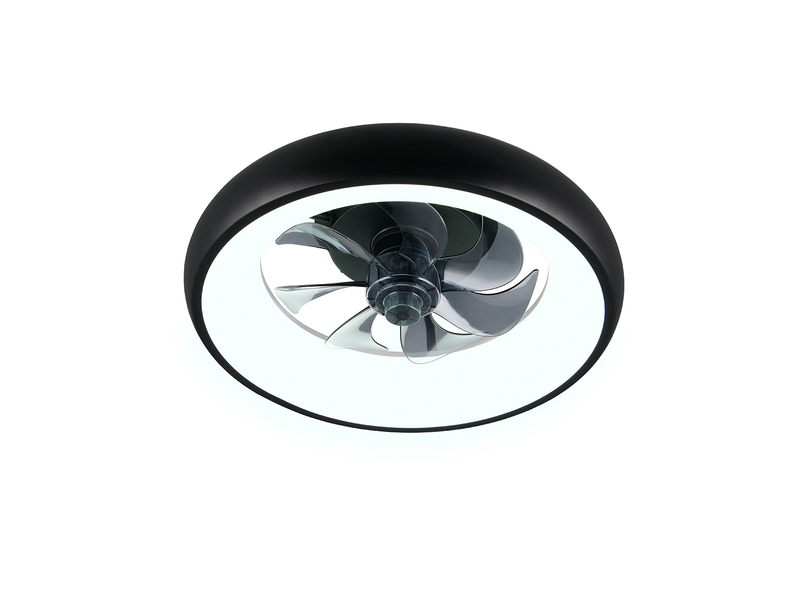 Moderne LED Deckenleuchte MUONIO Schwarz mit Ventilator und Fernbedienung Ø 40cm