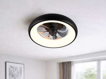 Moderne LED Deckenleuchte MUONIO Schwarz mit Ventilator und Fernbedienung Ø 40cm