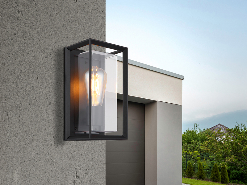 LED Außenwandleuchte Laterne aus Aluminium in Schwarz, Höhe 25cm