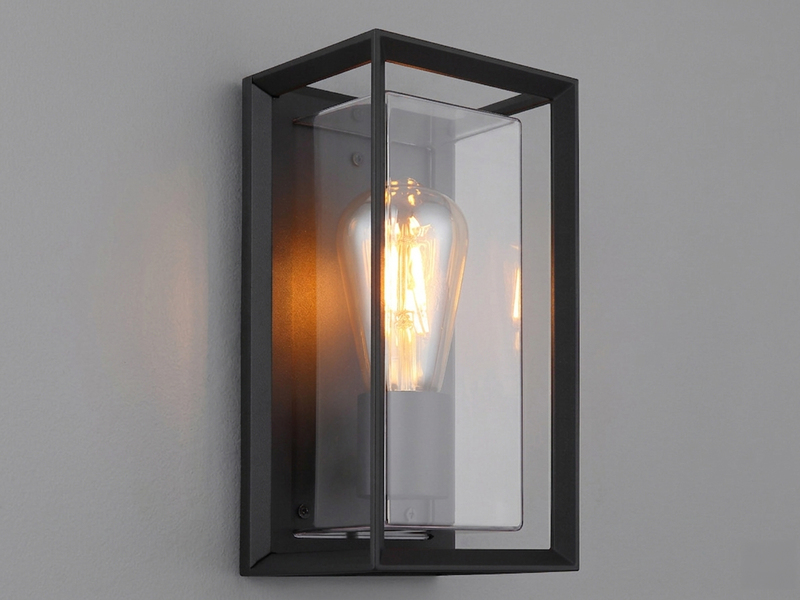 LED Außenwandleuchte Laterne aus Aluminium in Schwarz, Höhe 25cm