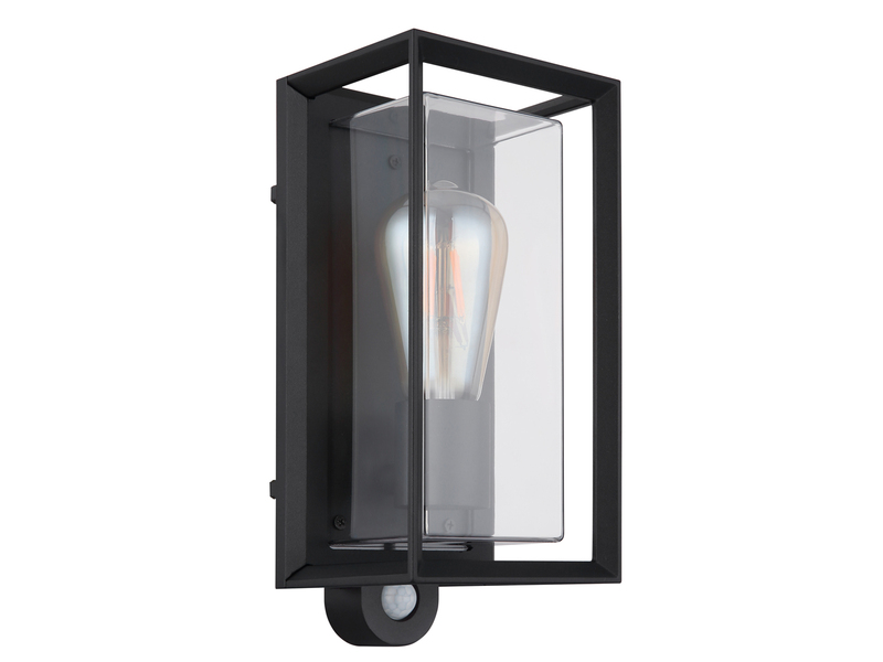 LED Außenwandleuchte Laterne mit Bewegungsmelder in Schwarz, Höhe 28cm