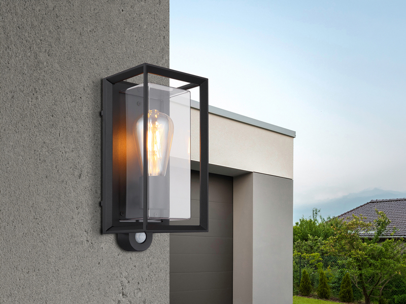 LED Außenwandleuchte Laterne mit Bewegungsmelder in Schwarz, Höhe 28cm