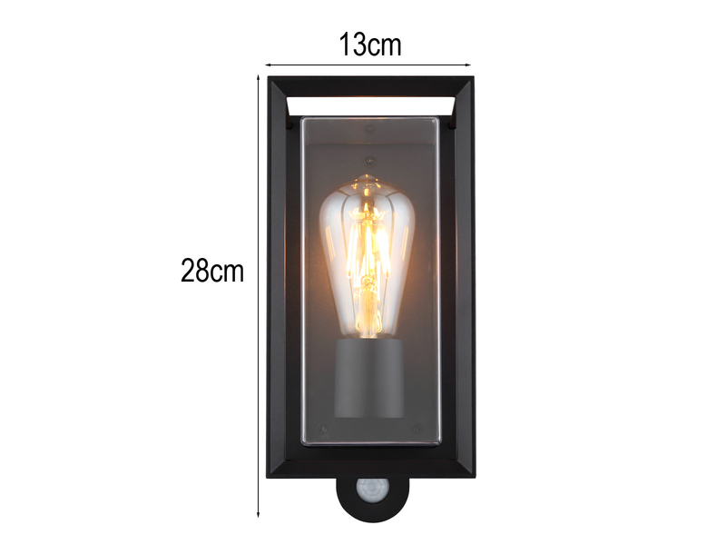 LED Außenwandleuchte Laterne mit Bewegungsmelder in Schwarz, Höhe 28cm