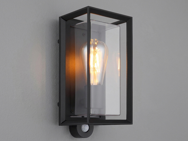 LED Außenwandleuchte Laterne mit Bewegungsmelder in Schwarz, Höhe 28cm