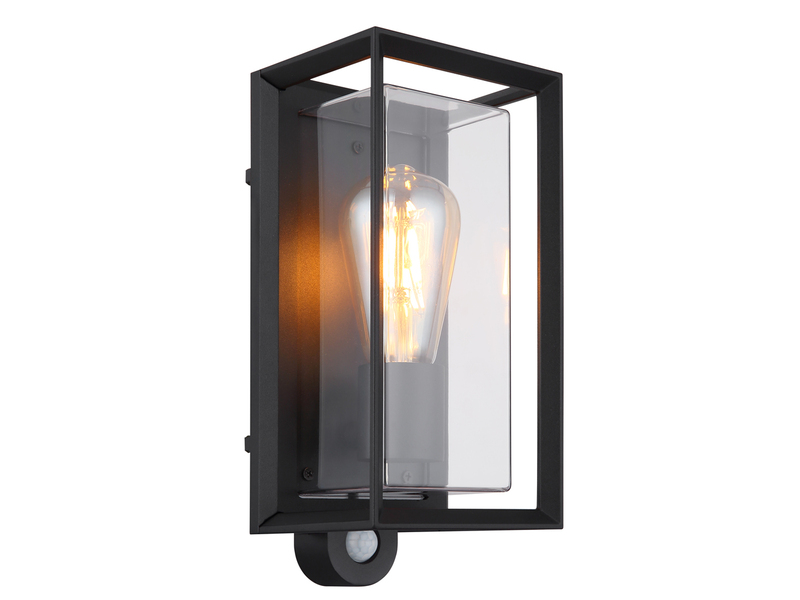 LED Außenwandleuchte Laterne mit Bewegungsmelder in Schwarz, Höhe 28cm