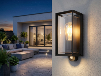 LED Außenwandleuchte Laterne mit Bewegungsmelder in Schwarz, Höhe 28cm