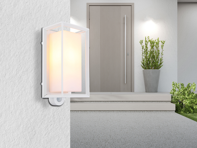 LED Außenwandleuchte Laterne mit Bewegungsmelder in Weiß, Höhe 28cm