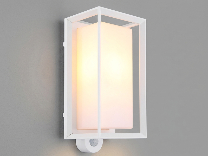 LED Außenwandleuchte Laterne mit Bewegungsmelder in Weiß, Höhe 28cm