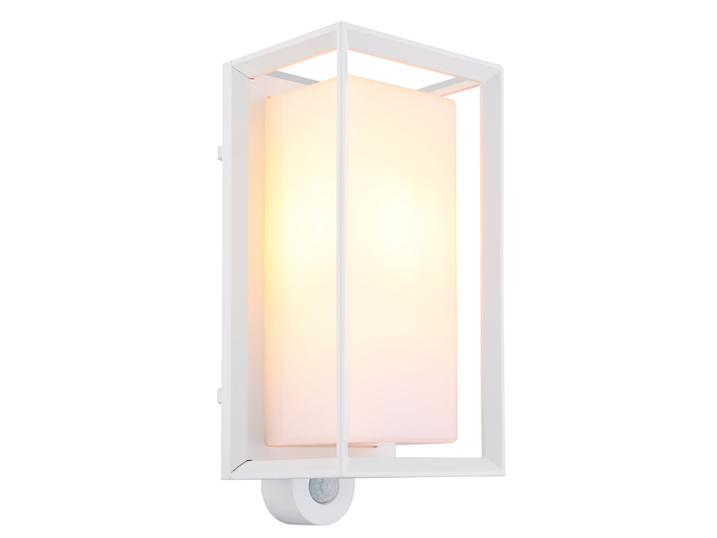 LED Außenwandleuchte Laterne mit Bewegungsmelder in Weiß, Höhe 28cm