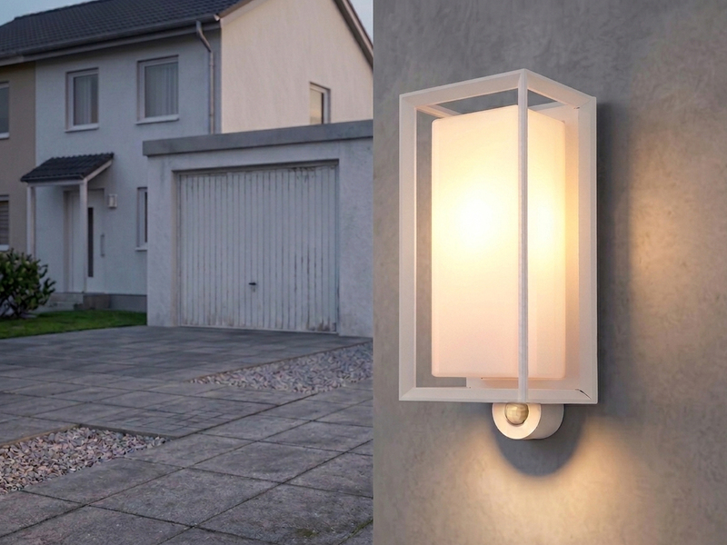 LED Außenwandleuchte Laterne mit Bewegungsmelder in Weiß, Höhe 28cm