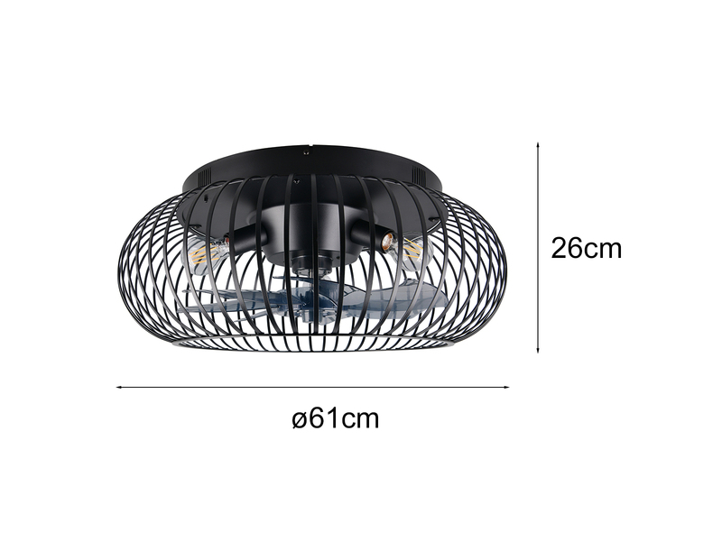 Große Industrial LED Deckenleuchte mit Ventilator & Fernbedienung Ø 61cm