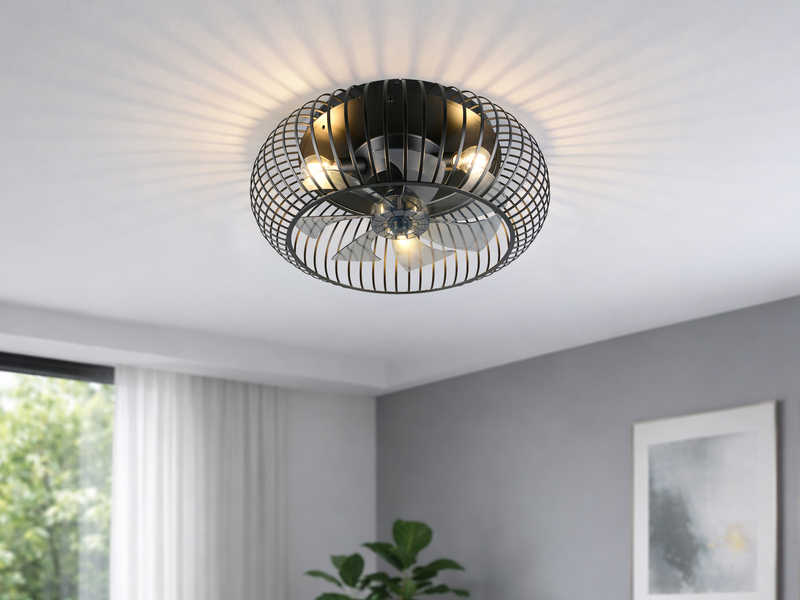 Große Industrial LED Deckenleuchte mit Ventilator & Fernbedienung Ø 61cm