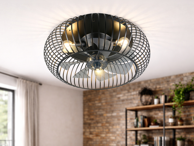 Große Industrial LED Deckenleuchte mit Ventilator & Fernbedienung Ø 61cm