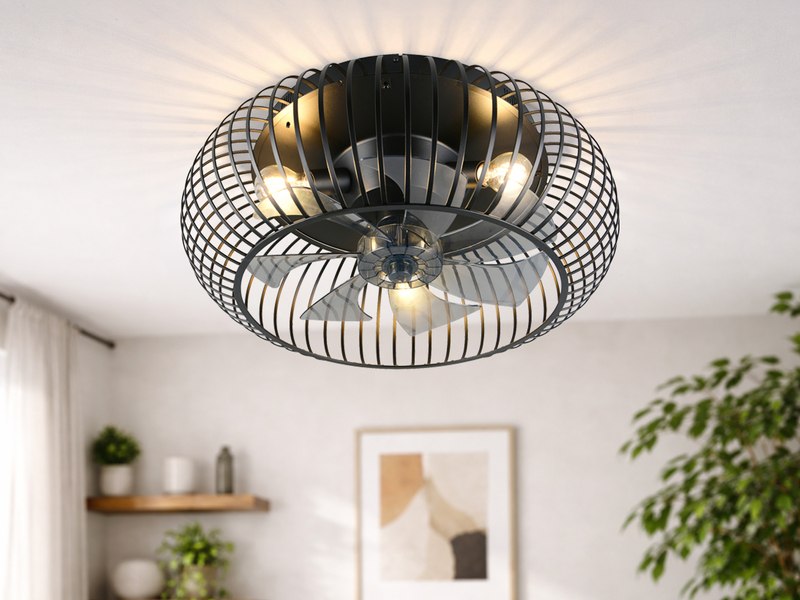 Große Industrial LED Deckenleuchte mit Ventilator & Fernbedienung Ø 61cm