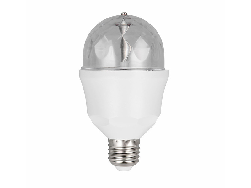 E27 Deko LED mit rotierendem RGB Farbwechsel - 3 Watt, Ø 7,3cm