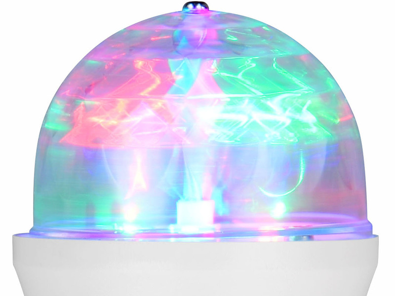 E27 Deko LED mit rotierendem RGB Farbwechsel - 3 Watt, Ø 7,3cm
