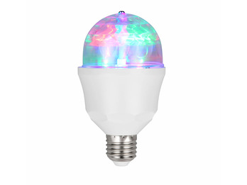 E27 Deko LED mit rotierendem RGB Farbwechsel - 3 Watt, Ø 7,3cm