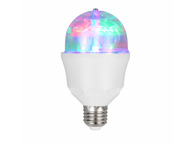 E27 Deko LED mit rotierendem RGB Farbwechsel - 3 Watt, Ø 7,3cm