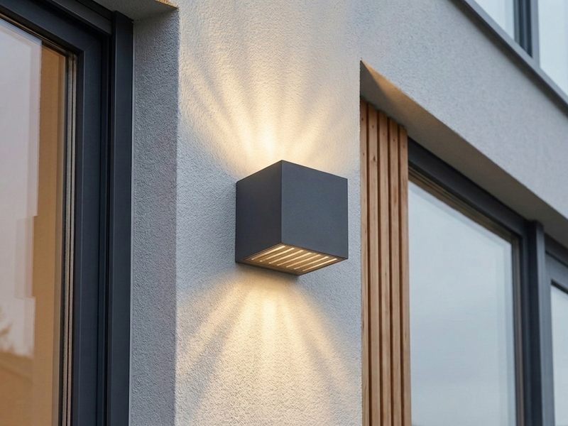 Kleine LED Außenwandleuchte ILLI Würfel aus Aluminium in Anthrazit, 10x10cm