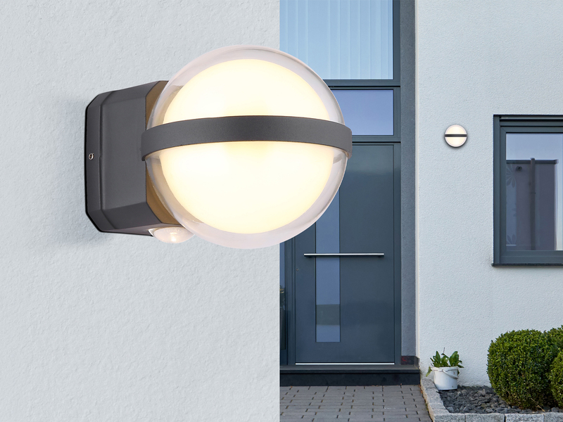 Kleine LED Außenwandleuchte ILLI Kugel aus Aluminium in Anthrazit, Höhe 11cm