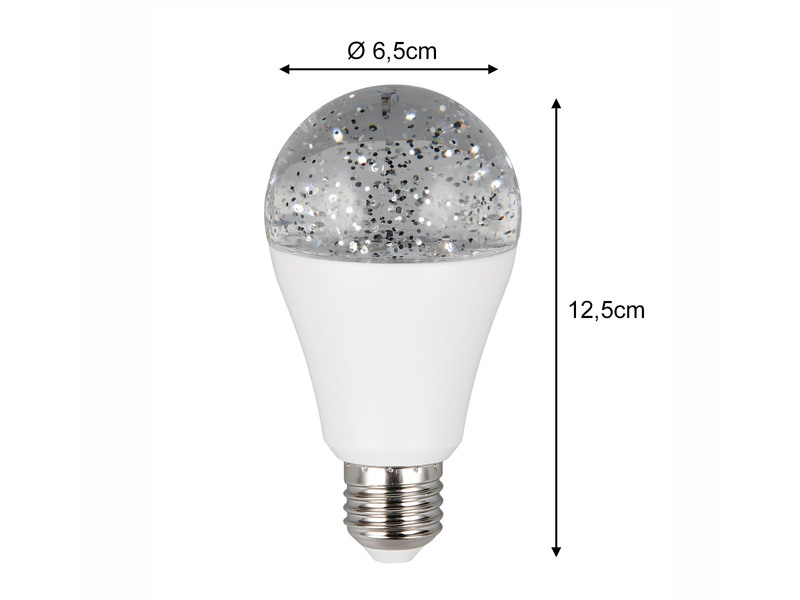 E27 Deko LED mit RGB Farbwechsel & Glitzereffekt - 2,5 Watt, Ø 6,5cm