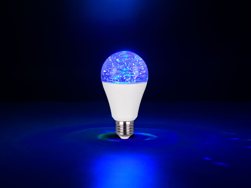 E27 Deko LED mit RGB Farbwechsel & Glitzereffekt - 2,5 Watt, Ø 6,5cm