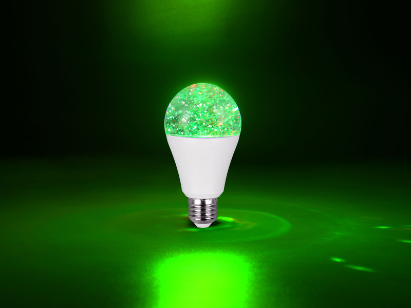 E27 Deko LED mit RGB Farbwechsel & Glitzereffekt - 2,5 Watt, Ø 6,5cm