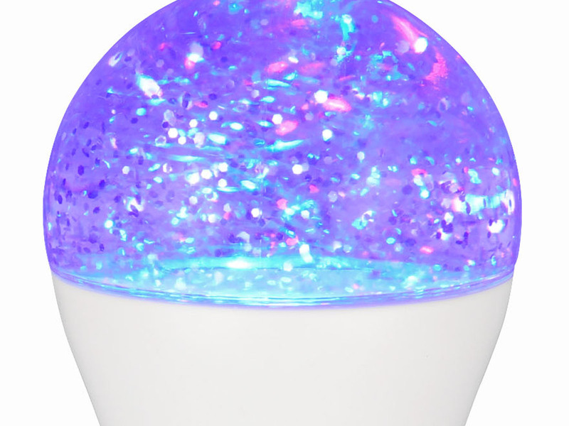 E27 Deko LED mit RGB Farbwechsel & Glitzereffekt - 2,5 Watt, Ø 6,5cm